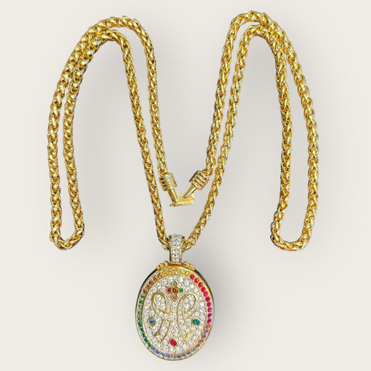 Vintage Swarovski Multicolor Pavé Ribbon Locket Necklace – Heavy Gold Rope Chain | Necklace Gallery