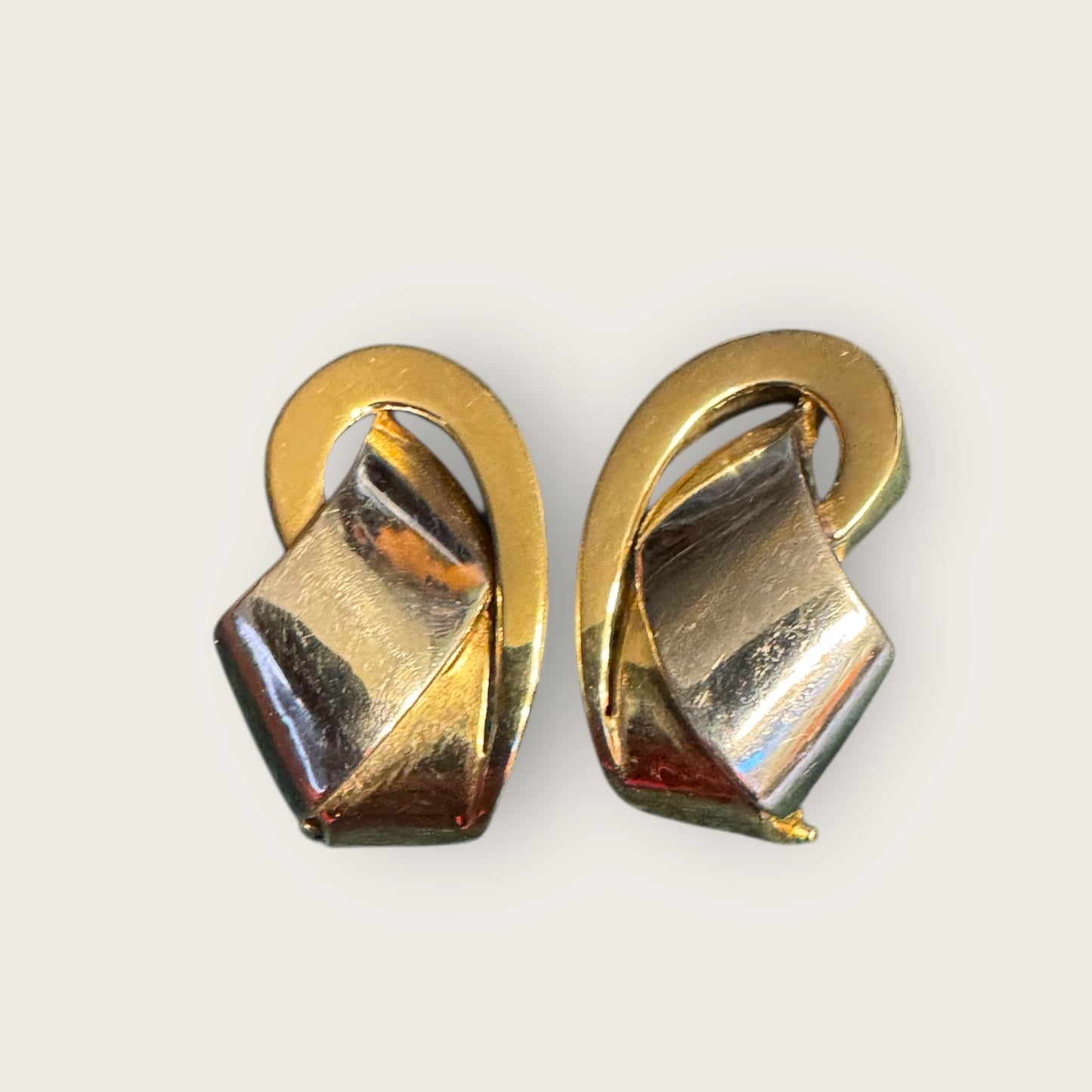 14K Two-Tone Yellow & White Gold Sculptural Twist Earrings