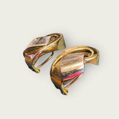 14K Two-Tone Yellow & White Gold Sculptural Twist Earrings