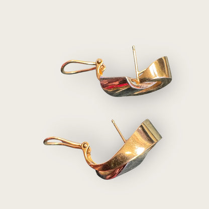 14K Two-Tone Yellow & White Gold Sculptural Twist Earrings