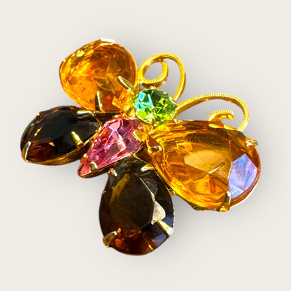 Signed Joan Rivers Butterfly Brooch – Multicolor Glass Stones, Gold-Tone, Dimensional Design