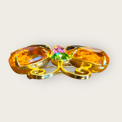 Signed Joan Rivers Butterfly Brooch – Multicolor Glass Stones, Gold-Tone, Dimensional Design