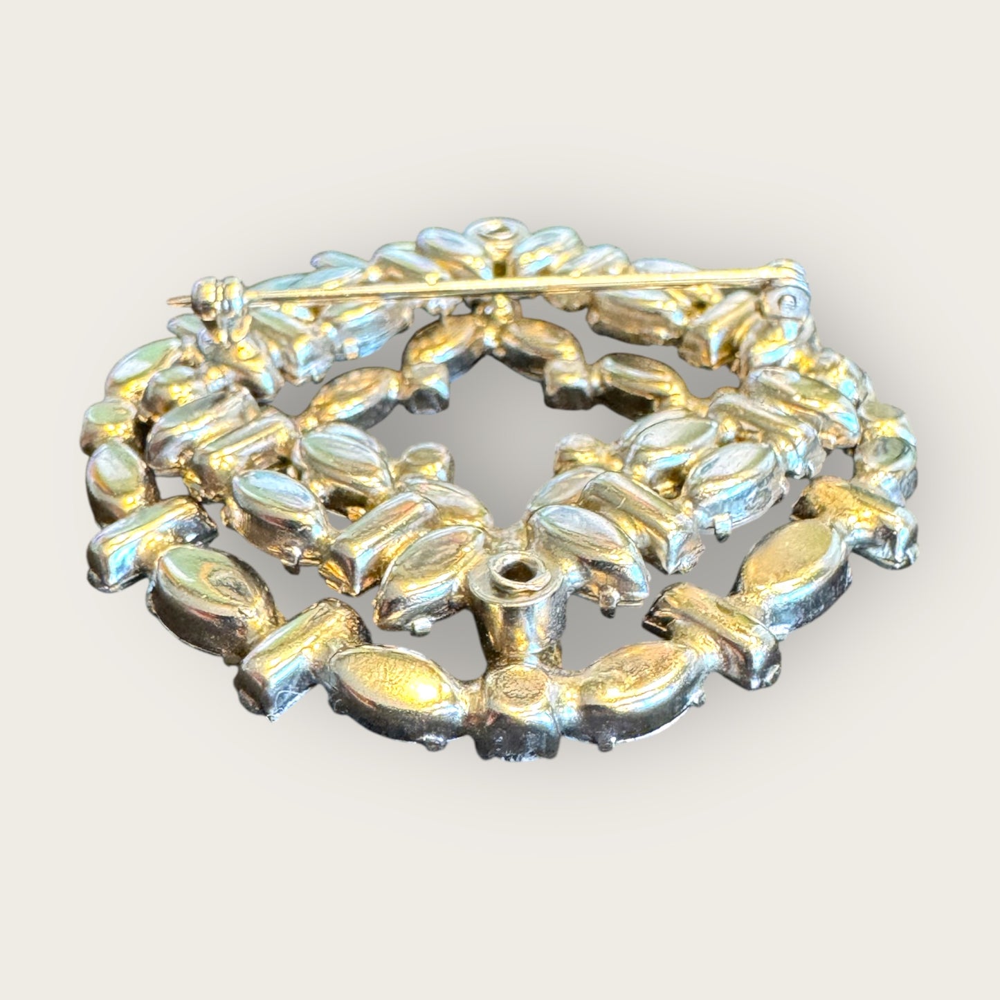 Vintage Layered Rhinestone Brooch – Multi-Shape Stones, Silver-Plated, 3D Couture Cluster Design