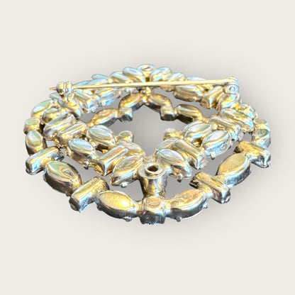 Vintage Layered Rhinestone Brooch – Multi-Shape Stones, Silver-Plated, 3D Couture Cluster Design