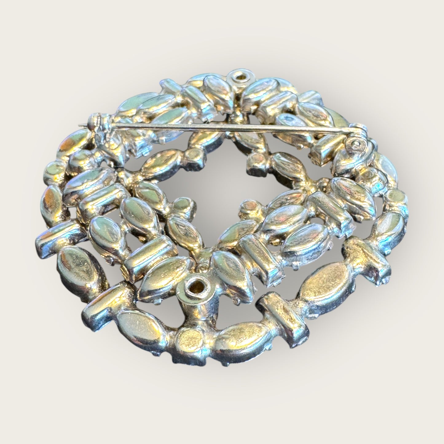 Vintage Layered Rhinestone Brooch – Multi-Shape Stones, Silver-Plated, 3D Couture Cluster Design
