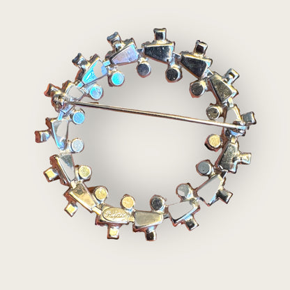 Vintage Rifas Crystal Wreath Brooch – Clear Faceted Baguettes & Rounds, Silver-Tone