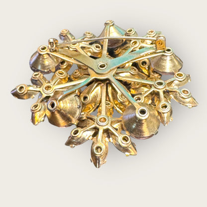 Vintage Mid-Century Layered Floral Spray Brooch – Amethyst, Lavender & Aurora Borealis Rhinestones
