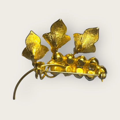 Vintage Gold-Tone Lily Spray Brooch – Faux Pearls & Topaz Rhinestones