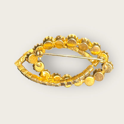 Vintage Aurora Borealis Swirl Brooch with Faux Pearls – Gold-Tone, Mid-Century Sparkle