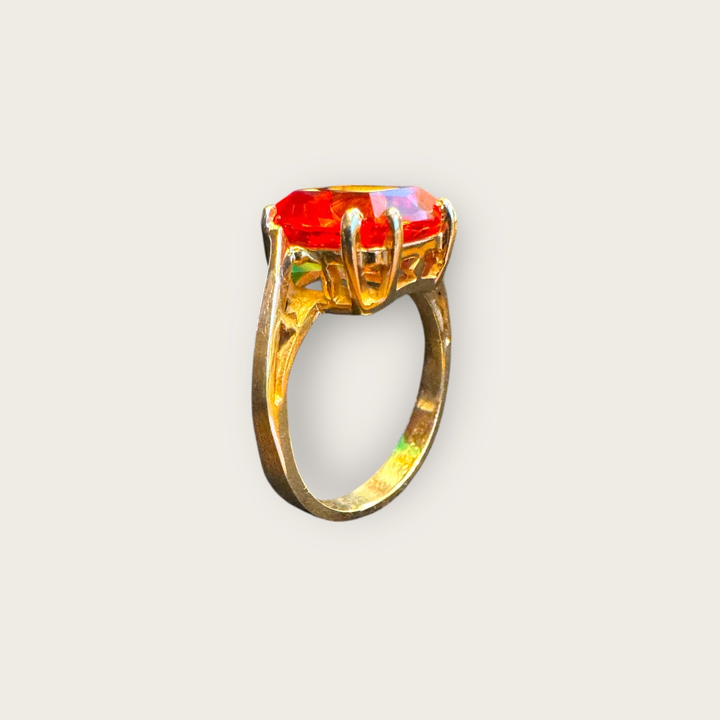 Vintage 10K Gold Fiery Orange Lab-Grown Spinel Ring