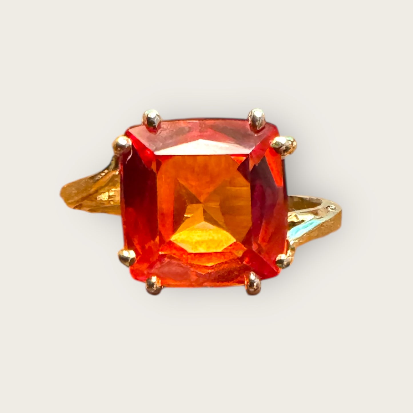 Vintage 10K Gold Fiery Orange Lab-Grown Spinel Ring