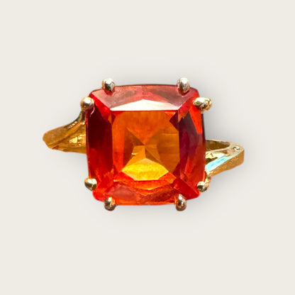 Vintage 10K Gold Fiery Orange Lab-Grown Spinel Ring