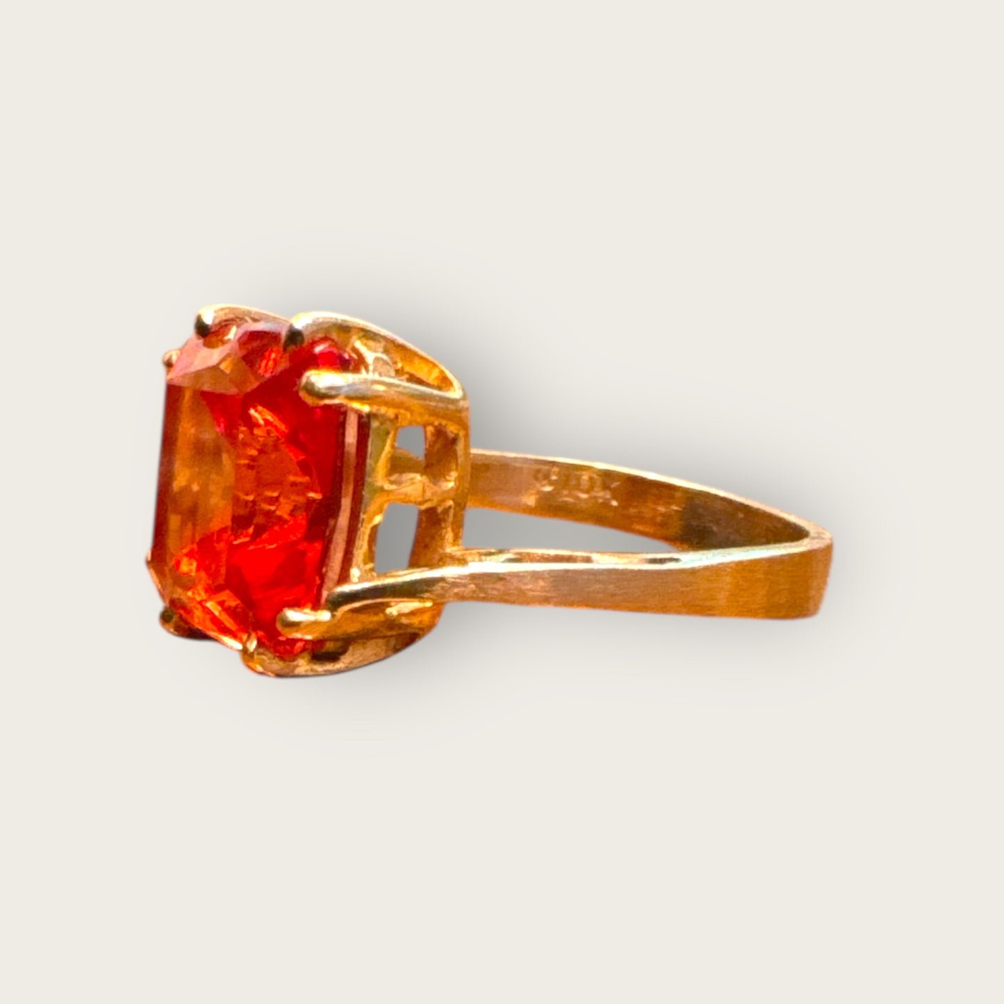 Vintage 10K Gold Fiery Orange Lab-Grown Spinel Ring