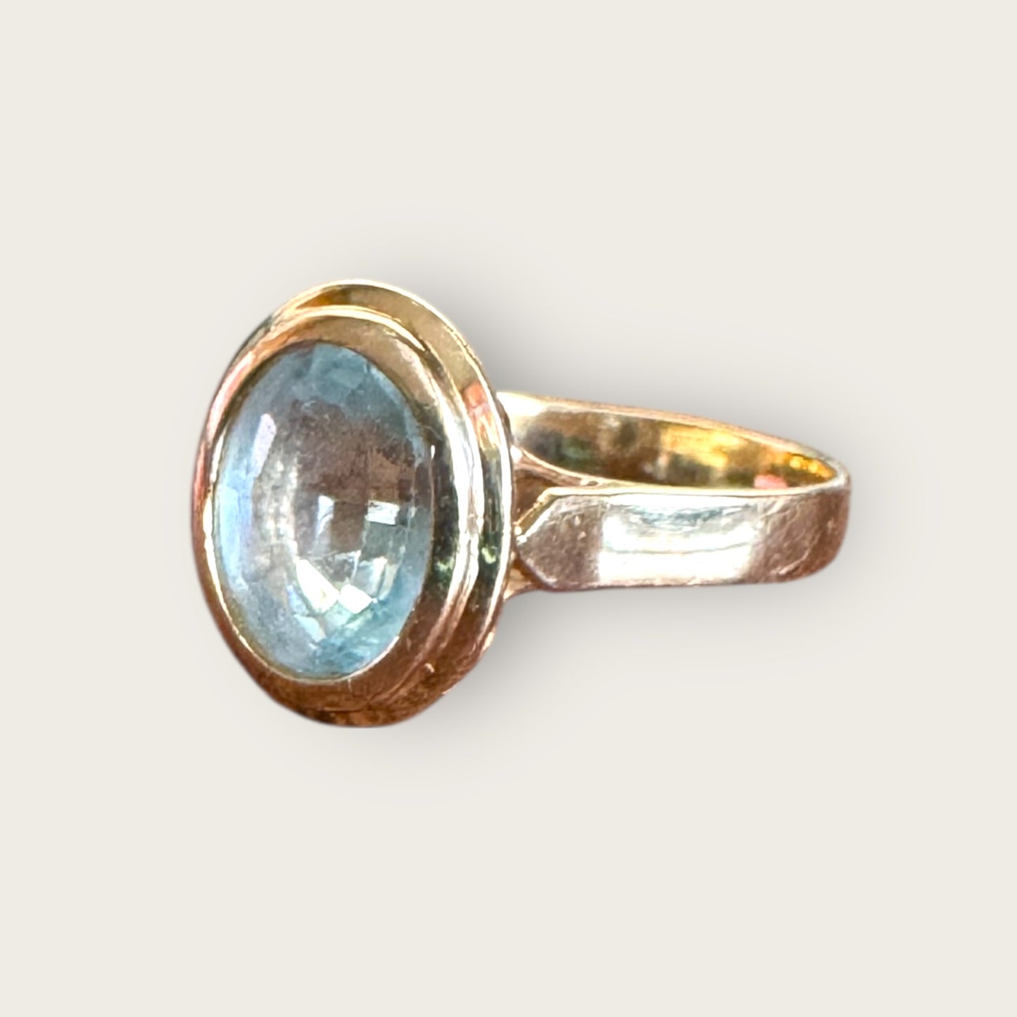 Natural Blue Topaz Oval Bezel-Set Ring in Solid 14K Gold – Size 7 | Private Collection