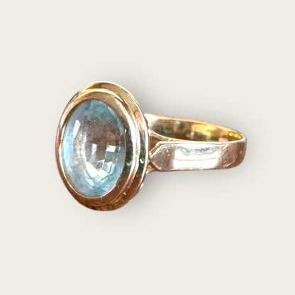Natural Blue Topaz Oval Bezel-Set Ring in Solid 14K Gold – Size 7 | Private Collection