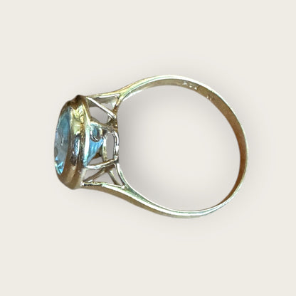 Natural Blue Topaz Oval Bezel-Set Ring in Solid 14K Gold – Size 7 | Private Collection