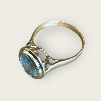 Natural Blue Topaz Oval Bezel-Set Ring in Solid 14K Gold – Size 7 | Private Collection