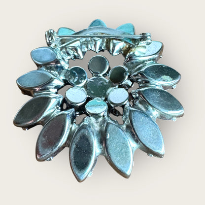 Vintage Silver-Tone Black Floral Daisy Brooch – Bold Mid-Century Statement Pin with Flared Petals, Sculptural Design & Classic Black Center | 1960s–1970s