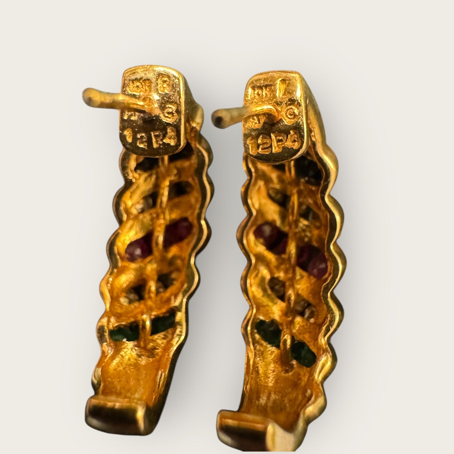 Vintage Multi-Gemstone Estate Huggie Earrings in 10K Gold – Sapphire, Diamond, Ruby & Emerald | Private Collection