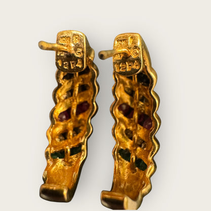 Vintage Multi-Gemstone Estate Huggie Earrings in 10K Gold – Sapphire, Diamond, Ruby & Emerald | Private Collection