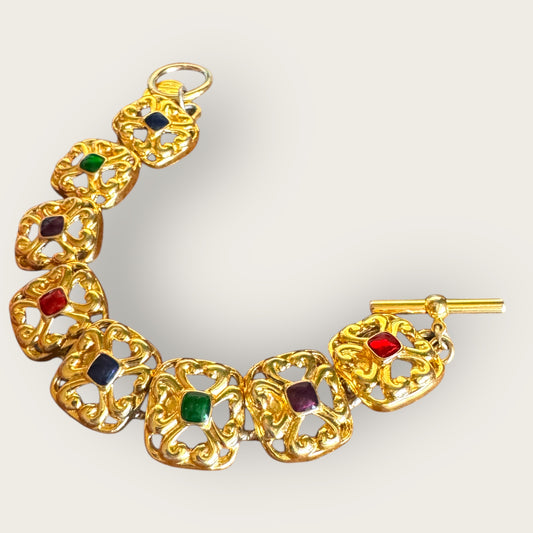 Anne Klein II Gold-Tone Panel Bracelet with Jewel Enamel