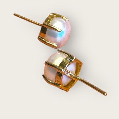 Vintage 10K Gold Natural Pearl Stud Earrings – 9mm