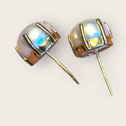 Vintage 10K Gold Natural Pearl Stud Earrings – 9mm