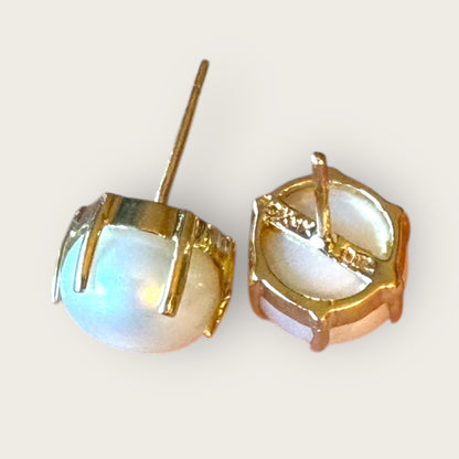 Vintage 10K Gold Natural Pearl Stud Earrings – 9mm