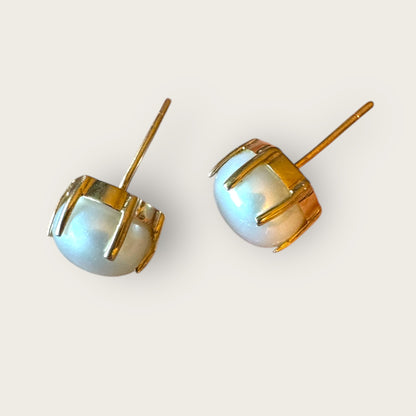 Vintage 10K Gold Natural Pearl Stud Earrings – 9mm