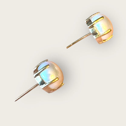 Vintage 10K Gold Natural Pearl Stud Earrings – 9mm