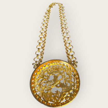 Signed Napier Victorian Revival Heraldic Medallion Necklace – Double Chain Statement Pendant