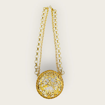 Signed Napier Victorian Revival Heraldic Medallion Necklace – Double Chain Statement Pendant