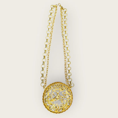 Signed Napier Victorian Revival Heraldic Medallion Necklace – Double Chain Statement Pendant