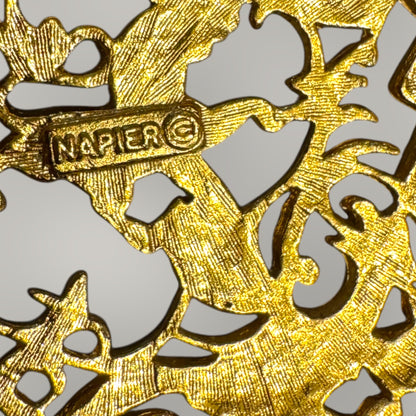 Signed Napier Victorian Revival Heraldic Medallion Necklace – Double Chain Statement Pendant