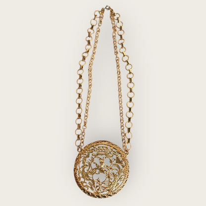 Signed Napier Victorian Revival Heraldic Medallion Necklace – Double Chain Statement Pendant