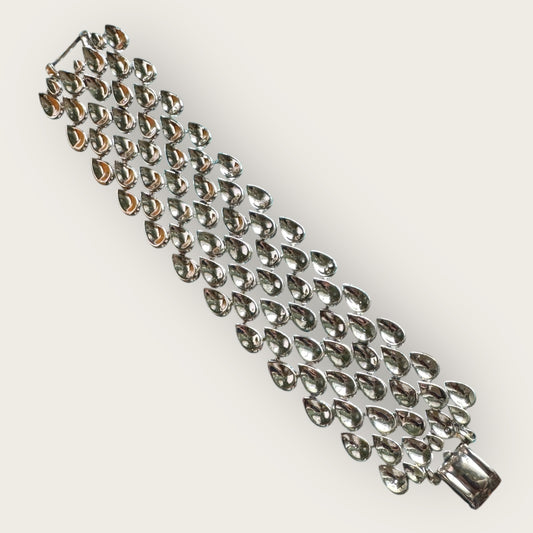 Vintage Coro Pegasus Silver-Tone Sculptural Teardrop Bracelet – Mid-Century Modern Statement