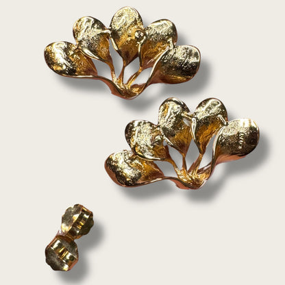 Vintage Tancer & Two Cream Enamel Fan Earrings – Sculptural Gold-Tone Statement Design