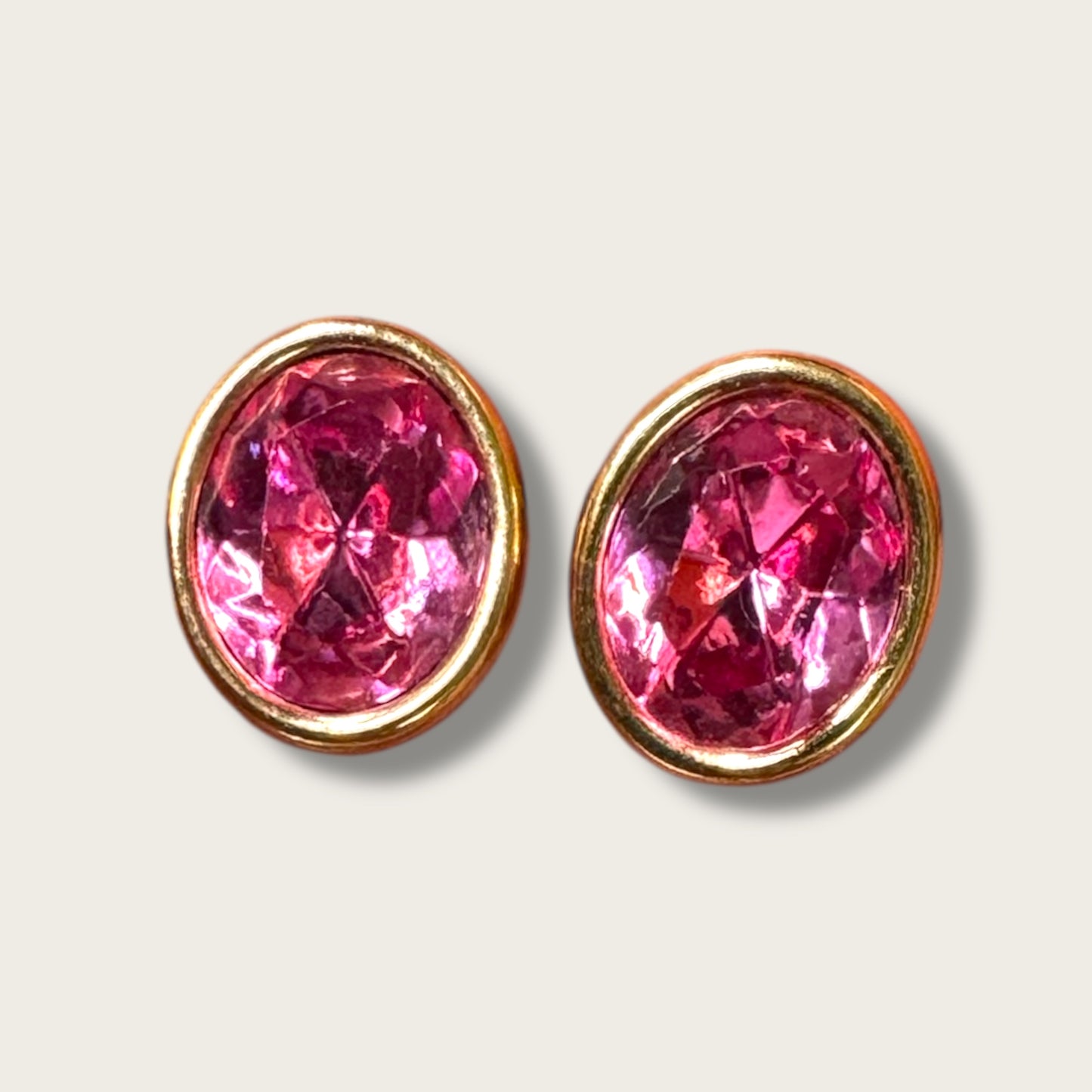 Vintage SAL Pink Oval Crystal Earrings – Swarovski America Ltd. Bezel-Set Gold Tone Studs