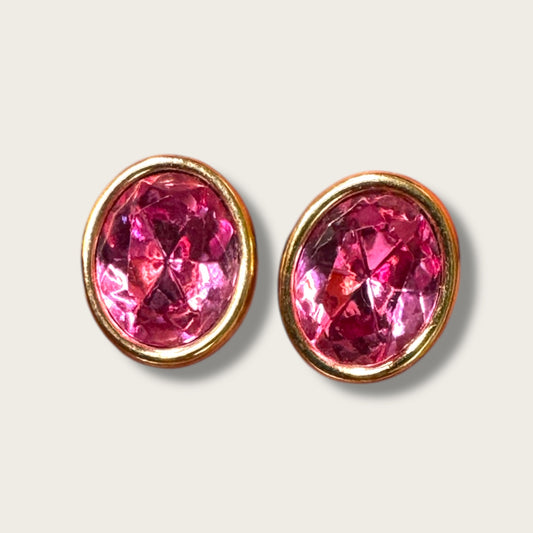 Vintage SAL Pink Oval Crystal Earrings – Swarovski America Ltd. Bezel-Set Gold Tone Studs