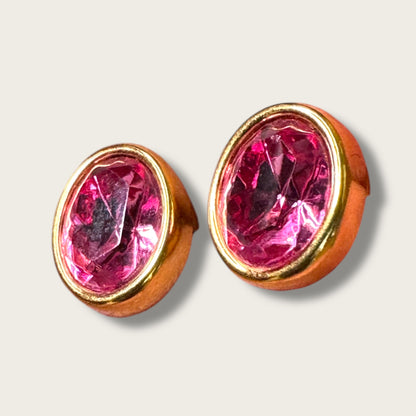 Vintage SAL Pink Oval Crystal Earrings – Swarovski America Ltd. Bezel-Set Gold Tone Studs