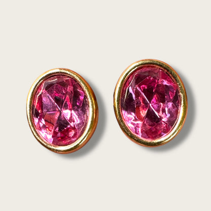 Vintage SAL Pink Oval Crystal Earrings – Swarovski America Ltd. Bezel-Set Gold Tone Studs