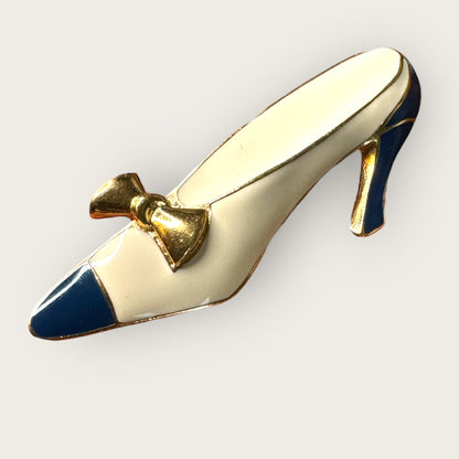 Vintage Trifari Cream & Navy Enamel High-Heel Shoe Brooch – Signed