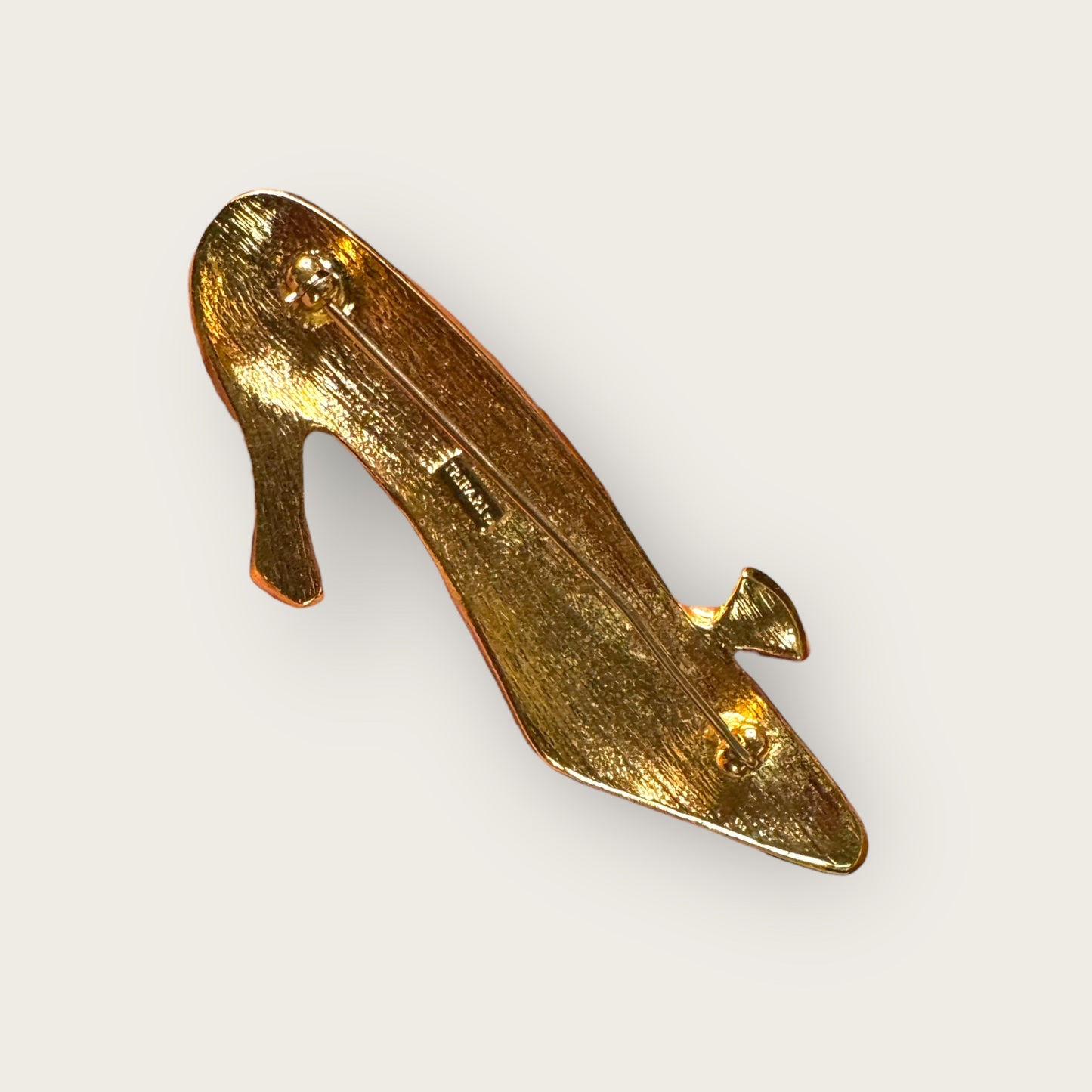 Vintage Trifari Cream & Navy Enamel High-Heel Shoe Brooch – Signed