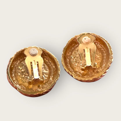 Vintage Textured Gold-Tone Pink Lucite Cabochon Clip-On Earrings
