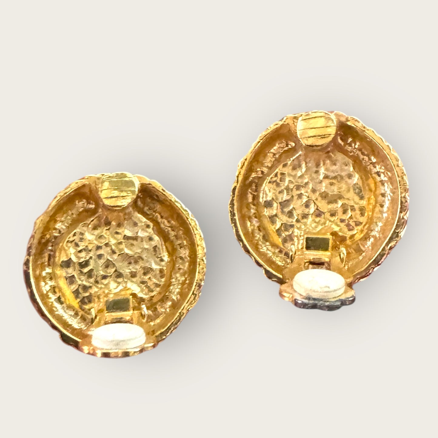 Vintage Textured Gold-Tone Pink Lucite Cabochon Clip-On Earrings