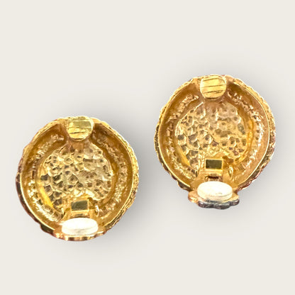 Vintage Textured Gold-Tone Pink Lucite Cabochon Clip-On Earrings