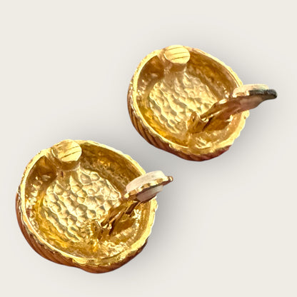 Vintage Textured Gold-Tone Pink Lucite Cabochon Clip-On Earrings
