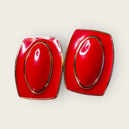 Vintage Monet Red Enamel Rectangular Earrings – Gold-Tone, Post + Comfort Clip