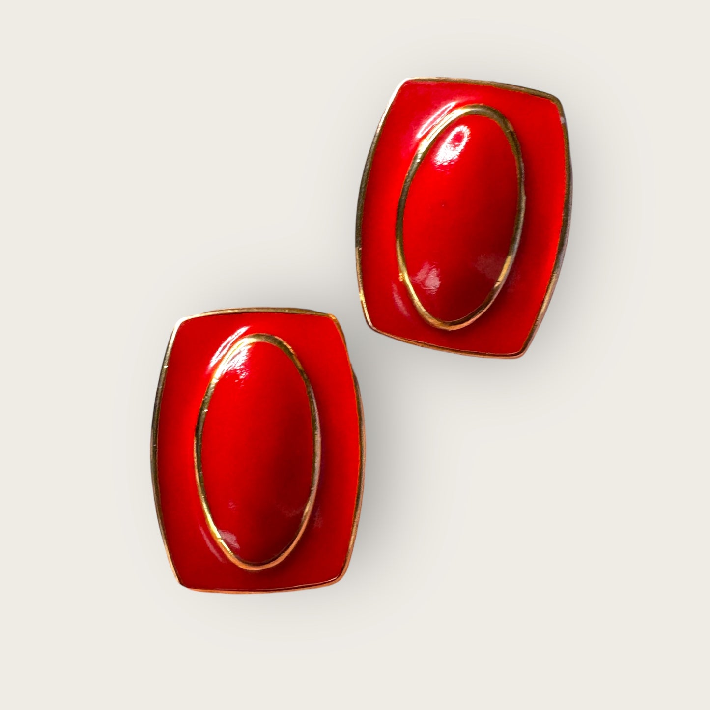 Vintage Monet Red Enamel Rectangular Earrings – Gold-Tone, Post + Comfort Clip