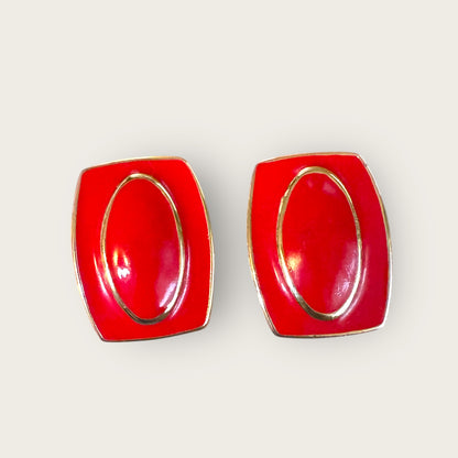 Vintage Monet Red Enamel Rectangular Earrings – Gold-Tone, Post + Comfort Clip